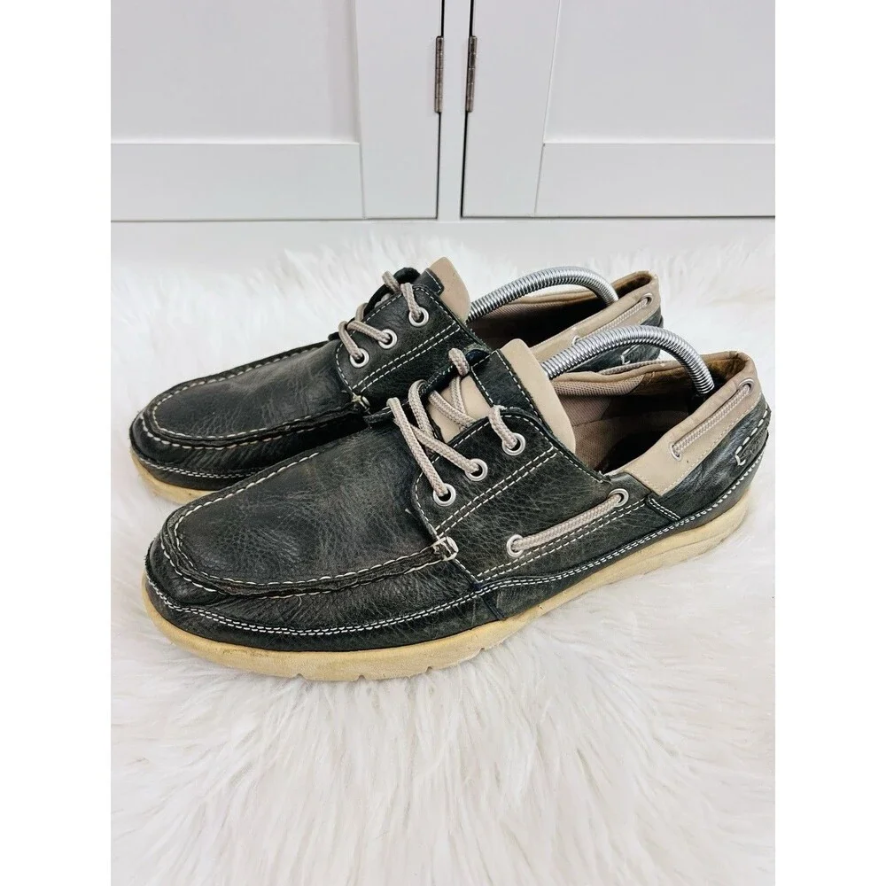 Rockport Works Black Leather Sailing Club Boat Shoes Mens Size 11.5M